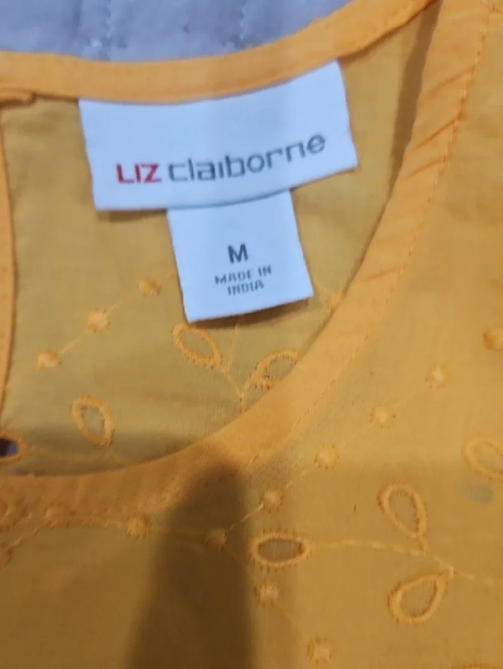 Liz Claiborne Yellow Eyelet Puff-Sleeve Blouse
